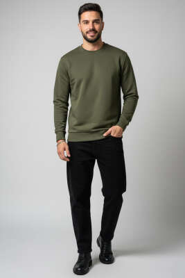 Scuba Bisiklet Yaka Erkek Sweatshirt Haki - Erkek Sweatshirt