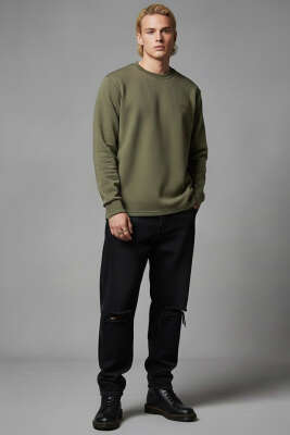 Scuba Bisiklet Yaka Erkek Sweatshirt Haki - Erkek Sweatshirt