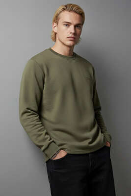 Scuba Bisiklet Yaka Erkek Sweatshirt Haki 