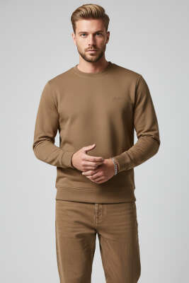 Scuba Bisiklet Yaka Erkek Sweatshirt Kahve - BESSE