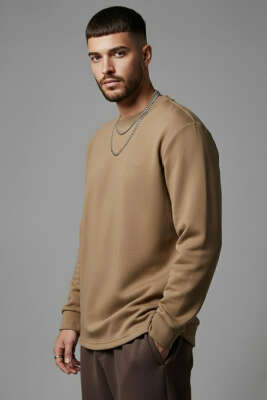 Scuba Bisiklet Yaka Erkek Sweatshirt Kahve 