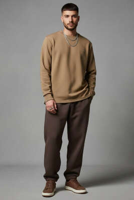 Scuba Bisiklet Yaka Erkek Sweatshirt Kahve - Erkek Sweatshirt