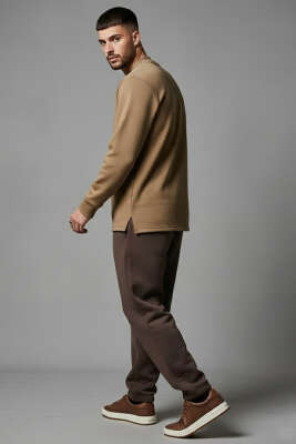 Scuba Bisiklet Yaka Erkek Sweatshirt Kahve - Erkek Sweatshirt