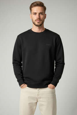 Scuba Bisiklet Yaka Erkek Sweatshirt Siyah - BESSE