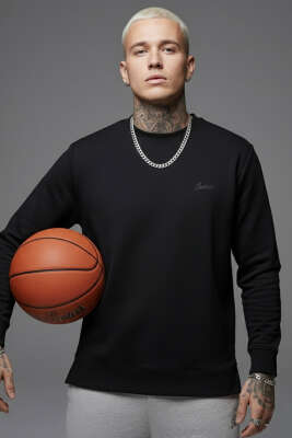 Scuba Bisiklet Yaka Erkek Sweatshirt Siyah - Erkek Sweatshirt