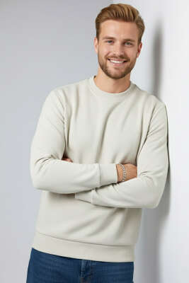 Scuba Bisiklet Yaka Erkek Sweatshirt Taş 