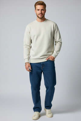 Scuba Bisiklet Yaka Erkek Sweatshirt Taş - Erkek Sweatshirt