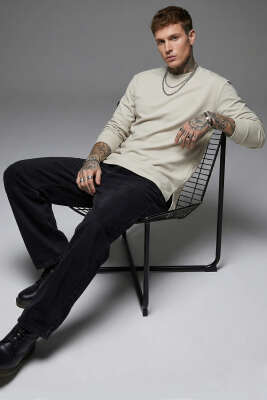 Scuba Bisiklet Yaka Erkek Sweatshirt Taş - Erkek Sweatshirt