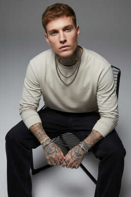 Scuba Bisiklet Yaka Erkek Sweatshirt Taş 