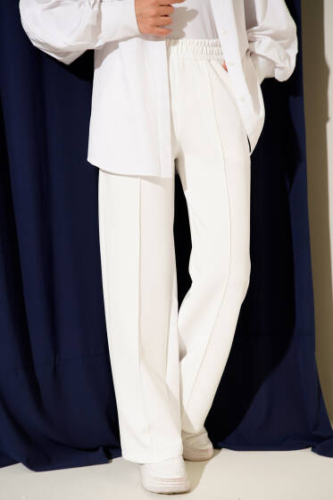 Scuba Çımalı Bol Paçalı Pantolon Beyaz - Pantolon