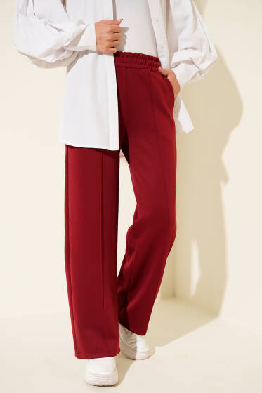 Scuba Çımalı Bol Paçalı Pantolon Bordo - Pantolon