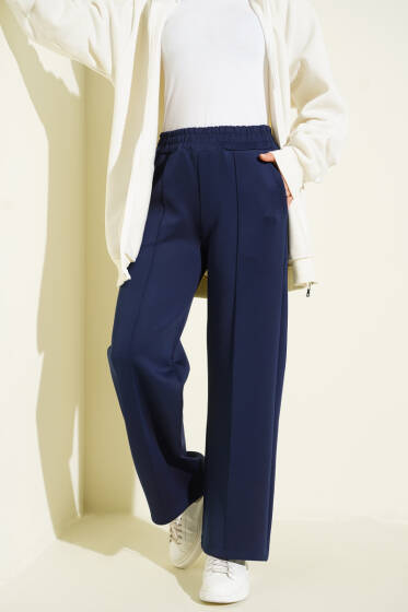 Scuba Çımalı Bol Paçalı Pantolon Lacivert - Pantolon