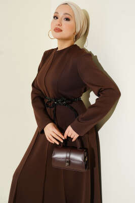Scuba Deri Kemerli Elbise Acı Kahve - Elbise