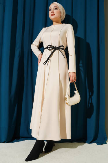 Scuba Deri Kemerli Elbise Taş - Elbise