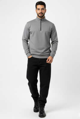 Scuba Fermuarlı Erkek Sweatshirt Füme - Erkek Sweatshirt