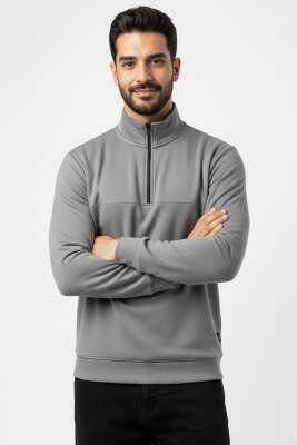 Scuba Fermuarlı Erkek Sweatshirt Füme 