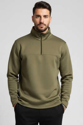 Scuba Fermuarlı Erkek Sweatshirt Haki - Erkek Sweatshirt