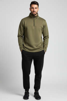 Scuba Fermuarlı Erkek Sweatshirt Haki - Erkek Sweatshirt