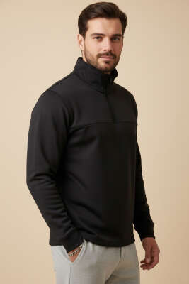 Scuba Fermuarlı Erkek Sweatshirt Siyah 