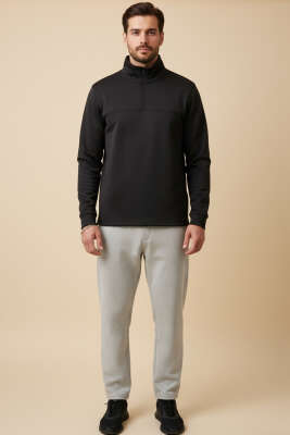 Scuba Fermuarlı Erkek Sweatshirt Siyah - Erkek Sweatshirt