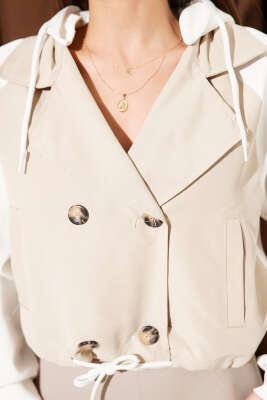 Scuba Kapüşonlu Kısa Trenç Taş - Kadın Giyim Modelleri