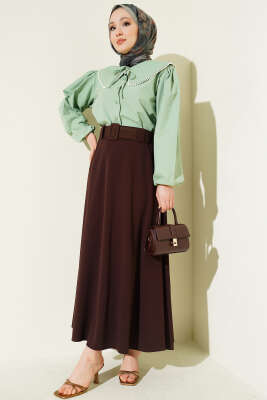 Scuba Kemerli Çan Etek Kahve - Etek