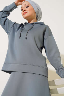 Scuba Kumaş Kapüşonlu İkili Takım Füme - İKİLİ TAKIM