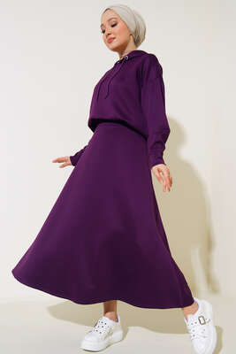 Scuba Kumaş Kapüşonlu İkili Takım Mor 