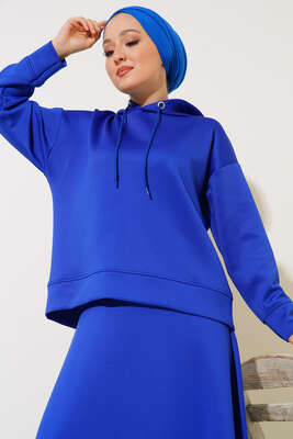 Scuba Kumaş Kapüşonlu İkili Takım Saks - İKİLİ TAKIM