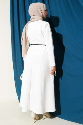 Scuba Pens Detaylı Kemerli Elbise Ekru - Elbise