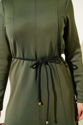 Scuba Pens Detaylı Kemerli Elbise Haki - Elbise