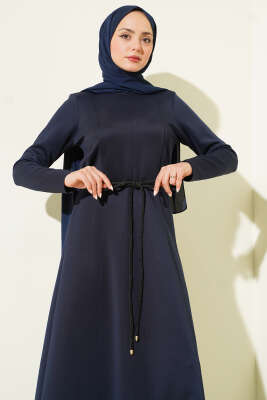 Scuba Pens Detaylı Kemerli Elbise Lacivert - Elbise