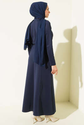 Scuba Pens Detaylı Kemerli Elbise Lacivert - Elbise