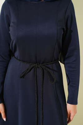 Scuba Pens Detaylı Kemerli Elbise Lacivert - Elbise