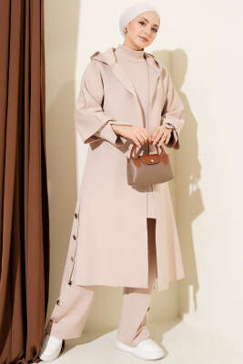Scuba Uzun Hırkalı Üçlü Takım Bej - YAZGI TEKSTİL