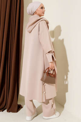 Scuba Uzun Hırkalı Üçlü Takım Bej - İkili Takım