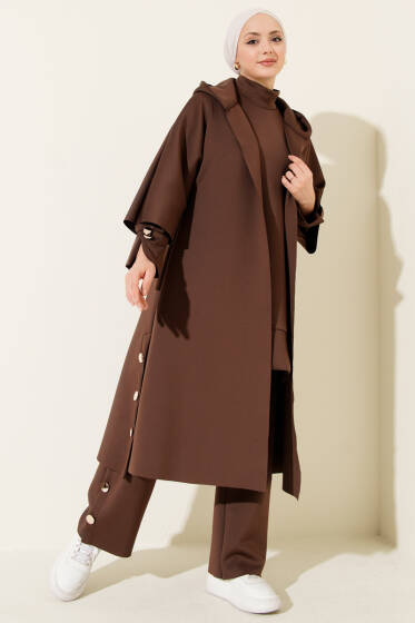 Scuba Uzun Hırkalı Üçlü Takım Kahve - İkili Takım