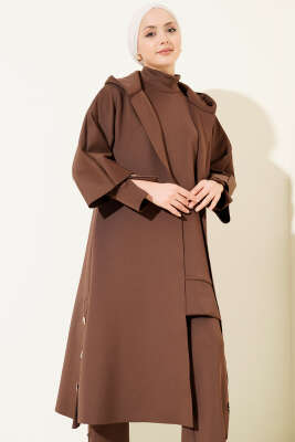 Scuba Uzun Hırkalı Üçlü Takım Kahve - İkili Takım