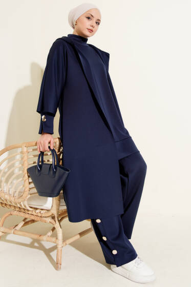 Scuba Uzun Hırkalı Üçlü Takım Lacivert - İkili Takım
