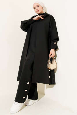 Scuba Uzun Hırkalı Üçlü Takım Siyah - YAZGI TEKSTİL