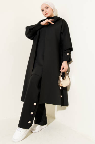 Scuba Uzun Hırkalı Üçlü Takım Siyah - İkili Takım