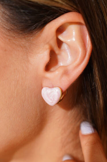 Sedef Dolgulu Kalpli Küpe Pembe - Kolye