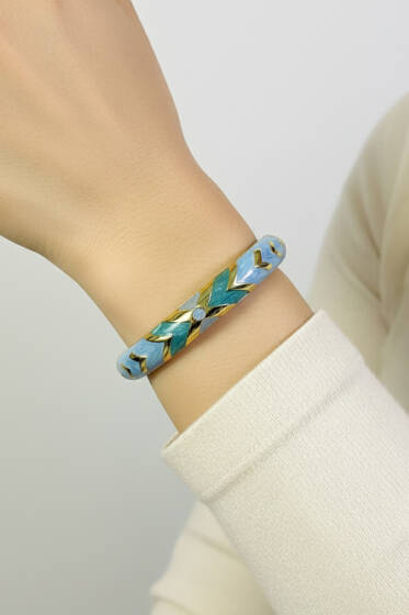 Sedefli Kabartmalı Kelepçe Bilezik Bebe Mavi - Bileklik