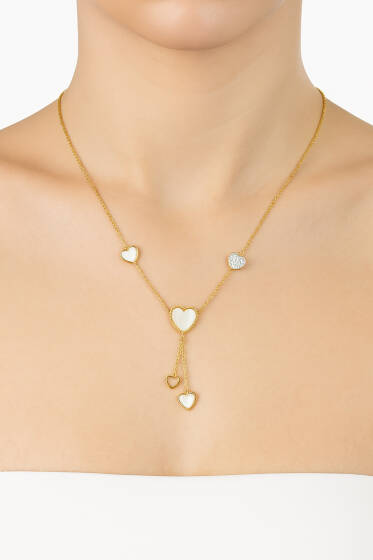 Sedefli Kalpli Kolye Gold - Kolye