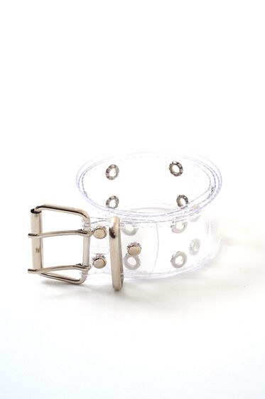 Şeffaf Çift Kuş Gözlü Kristal Kemer - Deri Kemer