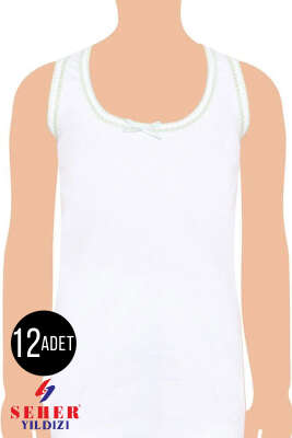 Seher Yıldızı 12'li Kız Çocuk Oyalı Geniş Askılı Atlet Beyaz - SEHER