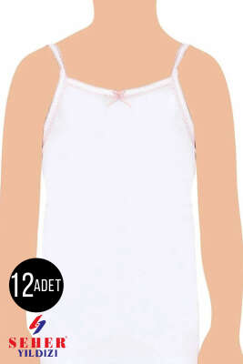 Seher Yıldızı 12'li Kız Çocuk Oyalı İp Askılı Atlet Beyaz - SEHER