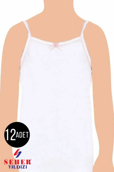 Seher Yıldızı 12'li Kız Çocuk Oyalı İp Askılı Atlet Beyaz - Kız Çocuk İç Giyim