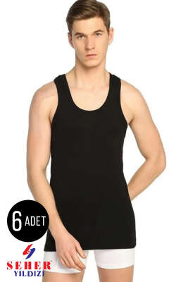 Seher Yıldızı 6'lı Penye Atlet Siyah - Erkek Atlet