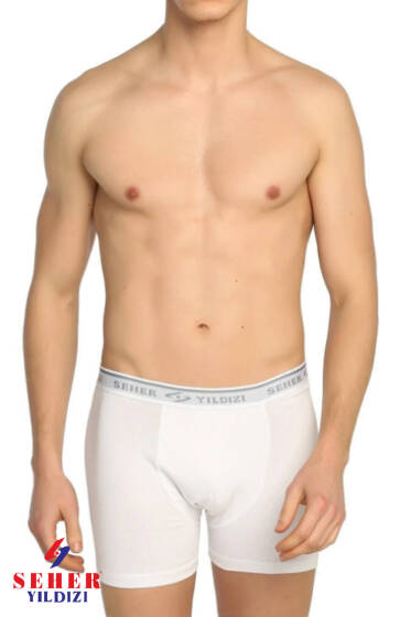 Seher Yıldızı Erkek Elastan Boxer Beyaz - Erkek Boxer